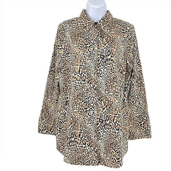 Chico's Shirt Top Button Down Leopard Cheetah Anim - Picture 1 of 6